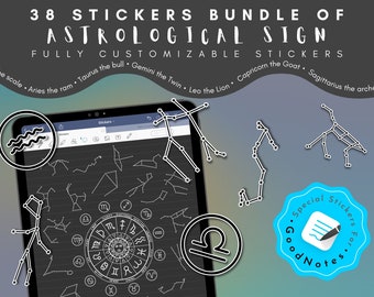 Astrology Sign Stickers, Horoscope, Zodiac Constellation, Astrological, GoodNotes Stickers, Celestial Stickers, Star Sticker, Magic Stickers