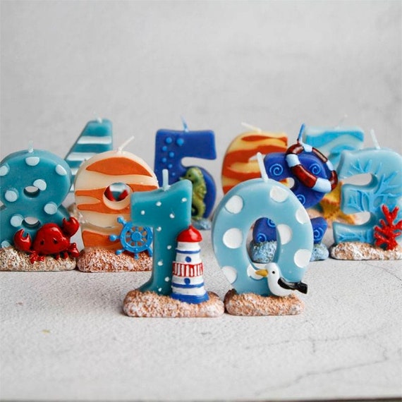 Ocean Theme Number Candles Beach Sea Candle Fish Blue Candle Etsy