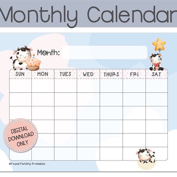Printable Cow Print Calendar Etsy