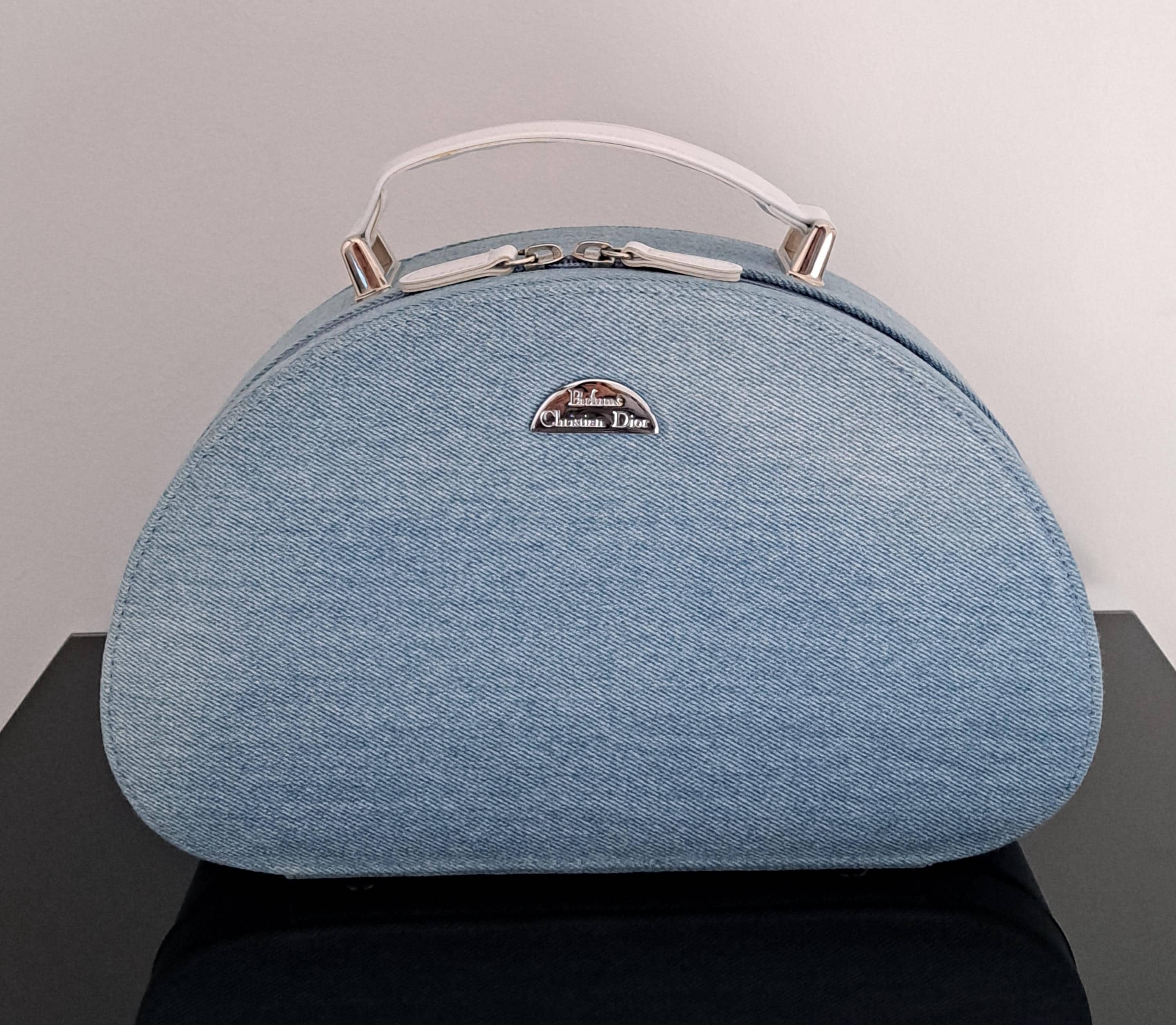 CHRISTIAN DIOR Vintage Half Moon Blue Denim Jewellery Box