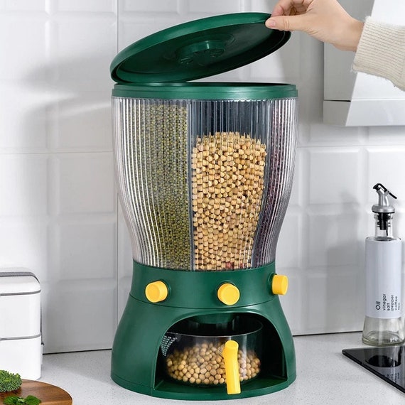 4-grid Rotatable Air Tight Food Storage, Cereal Dispenser, Rice Dispenser,  Multipurpose Food Storage Container Colour: Green 