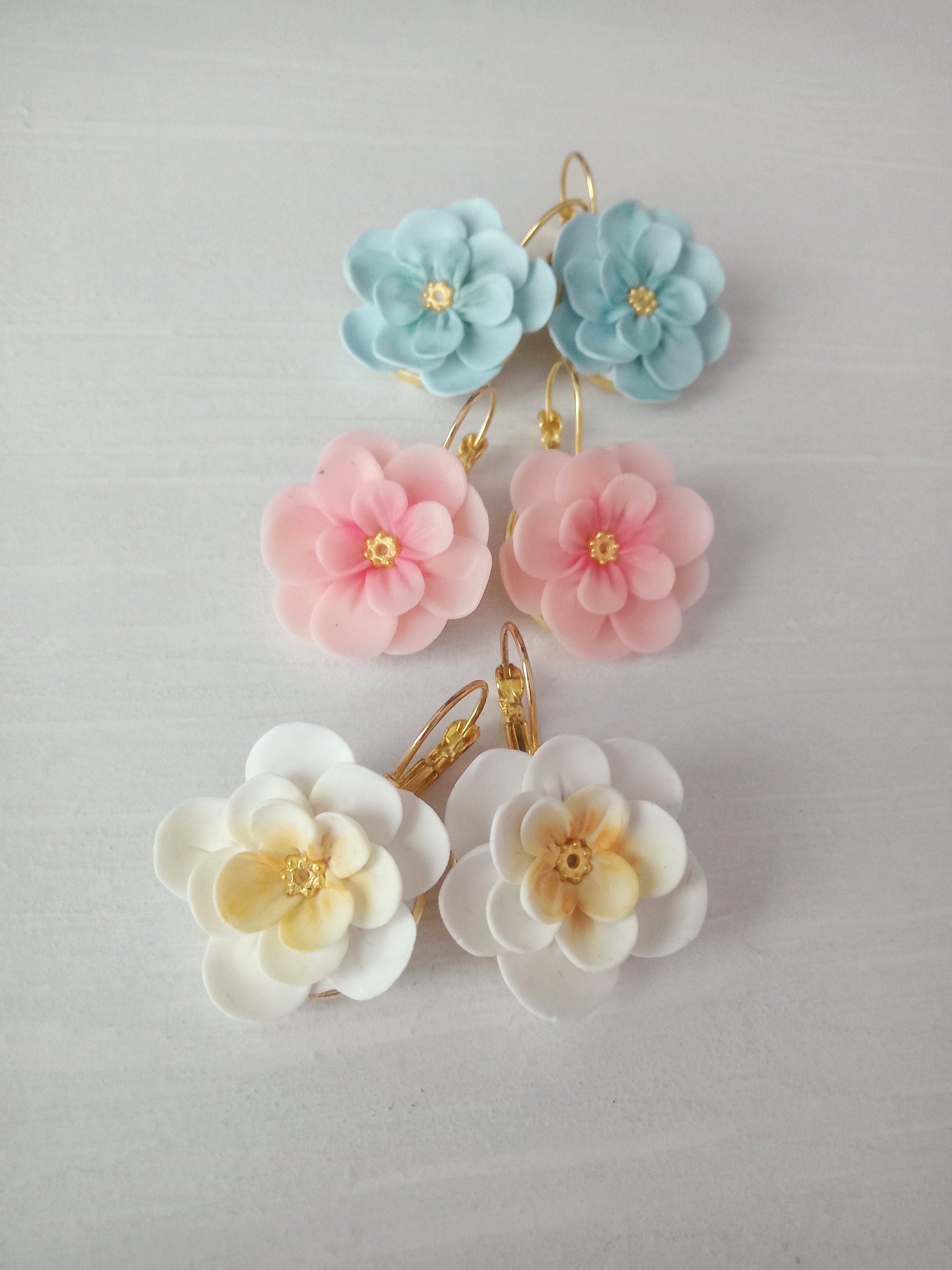 Flower Earrings With Polymerclay - Etsy Flower Earrings With Polymerclay - Etsy