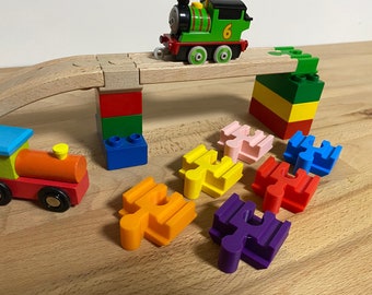 Brio train track to Duplo connector - 5 or 10 piece - wood or mixed colours