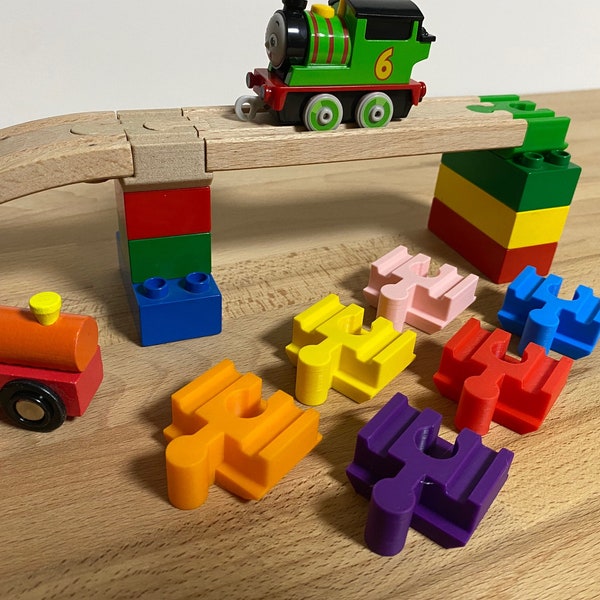 Brio train track to Duplo connector - 5 or 10 piece - wood or mixed colours