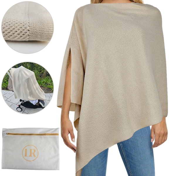 Peekaboo: The Ultimate Breathable Knit Nursing Cover by Little Rou - Includes Free Mesh Laundry Bag - Beige