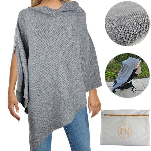 Peekaboo: The Ultimate Breathable Knit Nursing Cover by Little Rou - Includes Free Mesh Laundry Bag - Grey