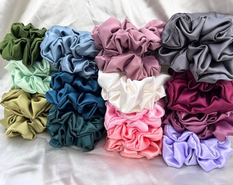 Satin scrunchies, hair care scrunchies, Christmas gift, large puffy scrunchies, super soft satin, stocking filler, gifts for her