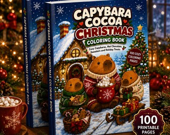 Capybara Christmas Coloring Book: 100 Cozy Cocoa Pages, Printable PDF for Adults and Teens