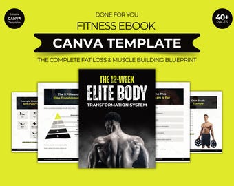 Szablon Canva ebooka o fitnessie, Edytowalny przewodnik po programie treningowym, Ebook o odżywianiu, Magnes na trenera fitness, Szablon PDF o zdrowiu