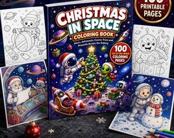 Christmas in Space Coloring Book, 100 Alien Astronaut Pages (PDF Download)