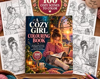 Libro para colorear Cozy Girl en PDF imprimible / 100 páginas para colorear de momentos femeninos para adultos y adolescentes / Vida tranquila, pasatiempos y autocuidado