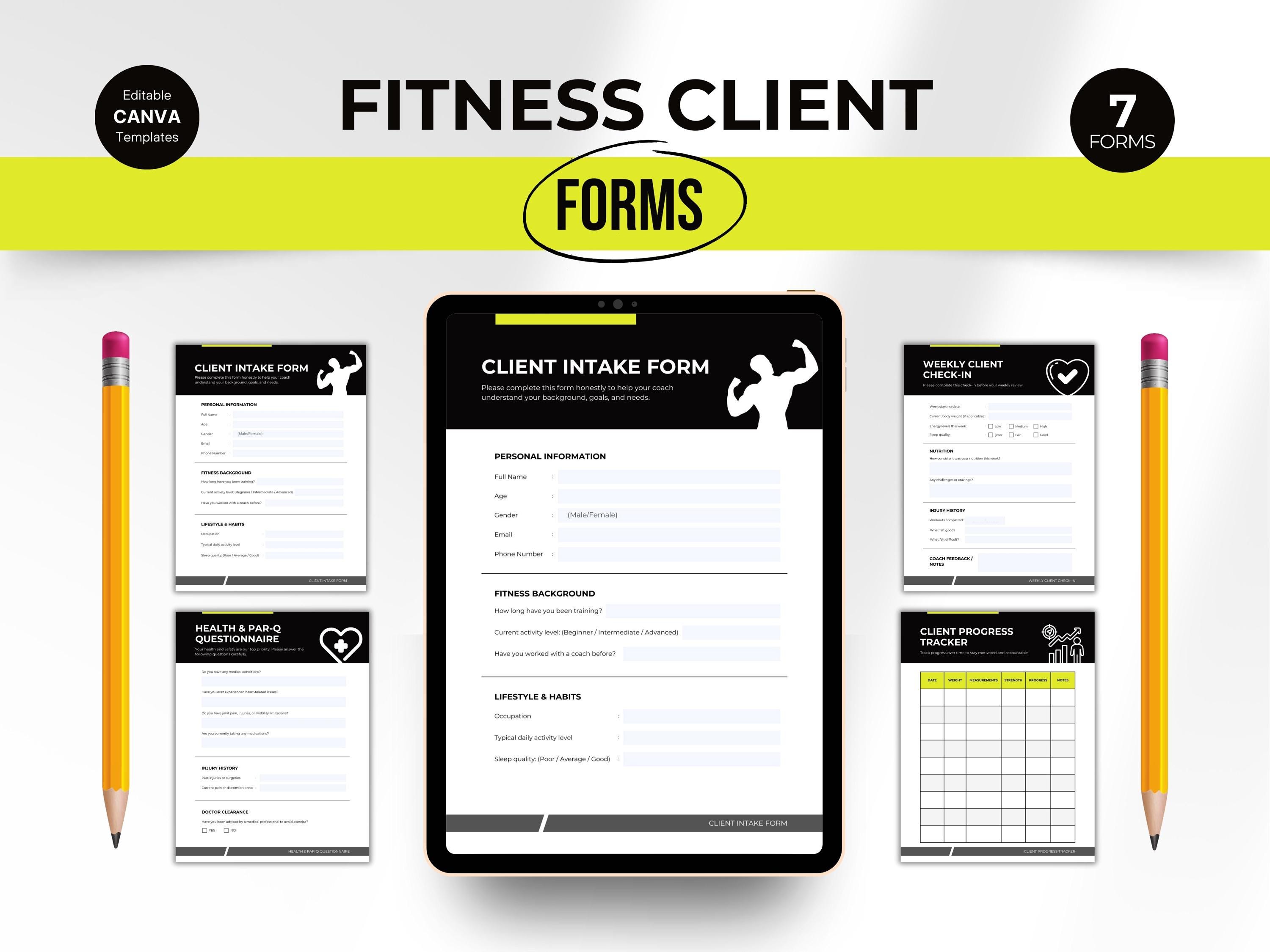 Fitness Client Forms Bundle | Printable PDF + Editable Canva | Intake ...