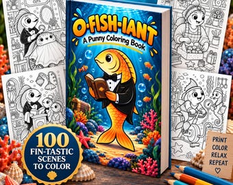 Libro para colorear de peces divertidos en PDF imprimible / 100 páginas para colorear con juegos de palabras sobre el océano para adultos y adolescentes / Descarga instantánea
