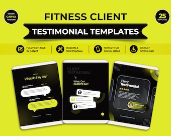 Fitness Client Testimonial Templates, Canva Testimonial Templates, Fitness Coach Canva Templates, Social Proof Posts, Instagram Templates