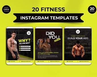 Szablony postów na Instagramie o tematyce fitness, pakiet Canva Social Media (do pobrania cyfrowego)