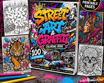 100-Page Graffiti Street Art Coloring Book, Urban Art PDF (Instant Download)