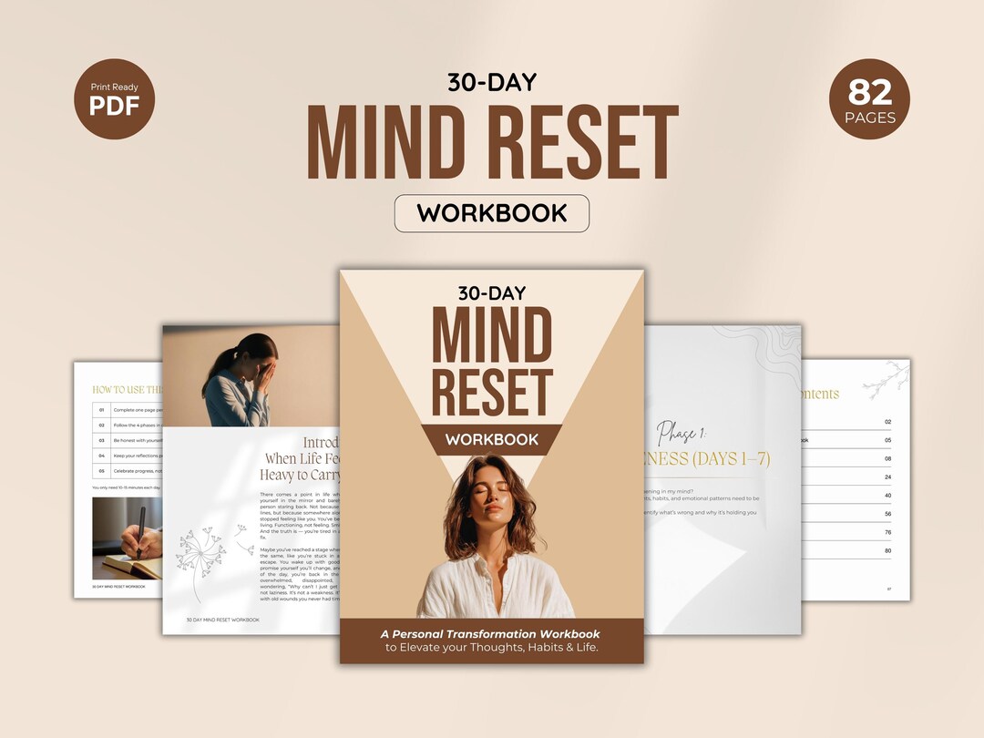 30 Day Mind Reset Workbook | Self Improvement Journal Printable ...