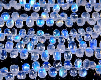 Top Quality, 100% Natural White Rainbow Moonstone Smooth Pear Shape Beads, 4x6 MM Rainbow Moonstone Beads, 10" White Moonstone Pear Beads
