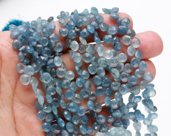 AAA Moss Aquamarine Faceted Heart Shape Briolette's Moss Aquamarine Beads 5-6 MM Moss Aquamarine Side Cut Heart Beads Aquamarine Bead Strand