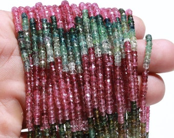 Natural 13" Multi Tourmaline Faceted Rondelle Beads  AAA Watermelon Tourmaline Beads, 3 MM Multi Color Tourmaline Rondelle Wholesale Beads
