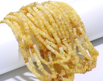 Natural Yellow Opal Heishi Square Shape Beads, 16" Yellow Opal Semi Precious Gemstone Beads, Shaded opal smooth Square beads jewelry making