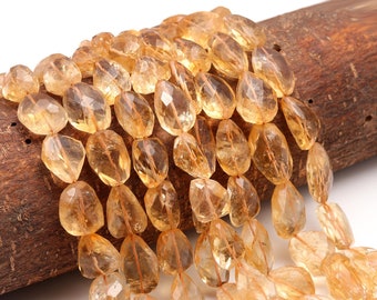 AAA Citrine Faceted Nugget Beads, Natural Citrine Nuggets Shape Beads, 10" Strand, 13-14 MM Yellow Citrine Beads, Citrine Wholesale Beads