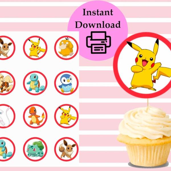 Pokémon CupCake Topper | Party | Birthday | Cake | Cupcake | Decorations | Instant | Pokémon Go | children parts