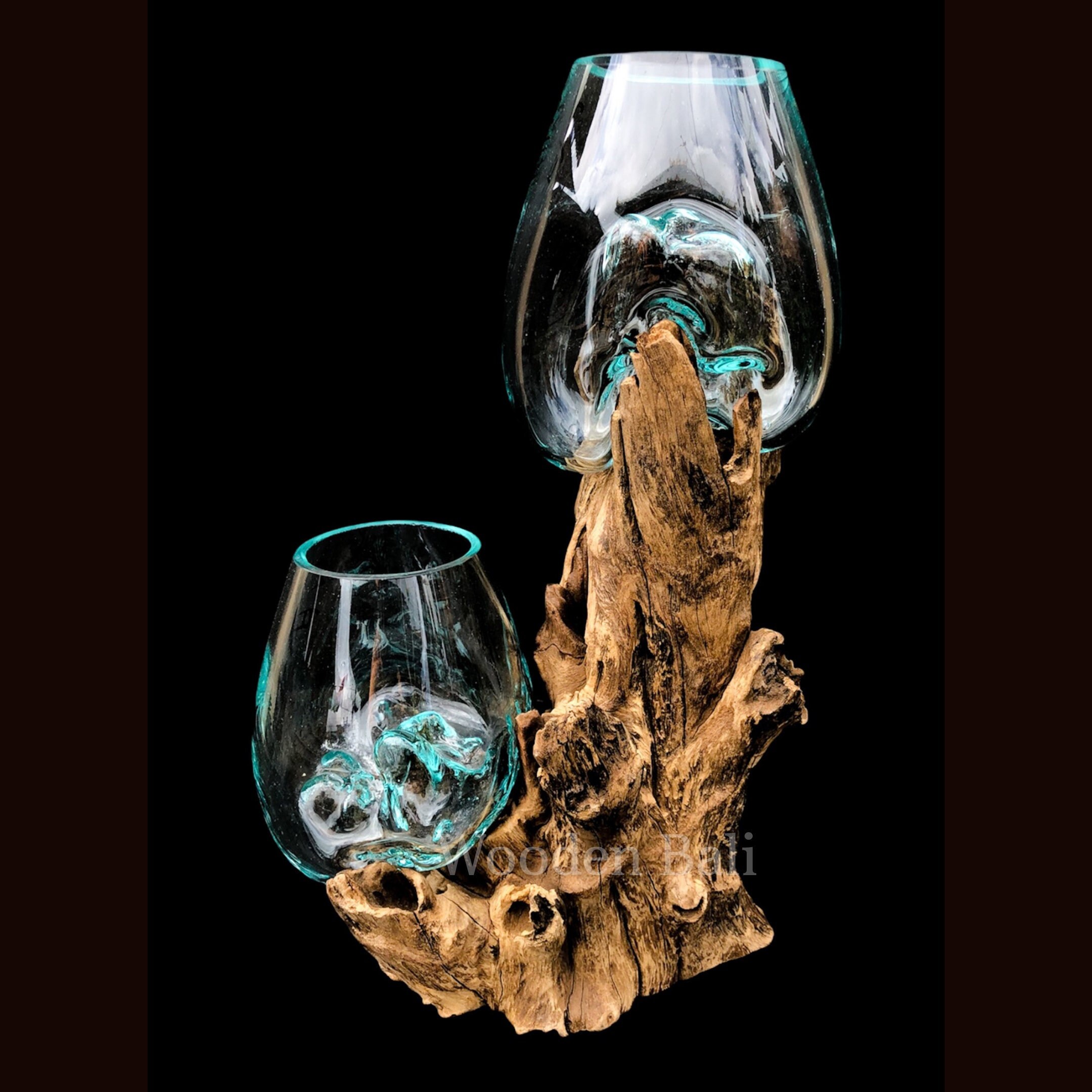 Glass Bowl Molded to Wood Piece 2 in 1 / Unique DIY Candle / Etsy