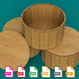 Cajas de regalo redondas, cajas de almacenamiento, archivo CNC - svg+dxf+cdr+eps+pdf+ai