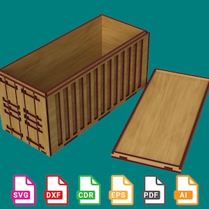 May include: A wooden container with a lid, open and showing the inside. The container is brown with red accents and has a design on the front. The lid is also brown with red accents.