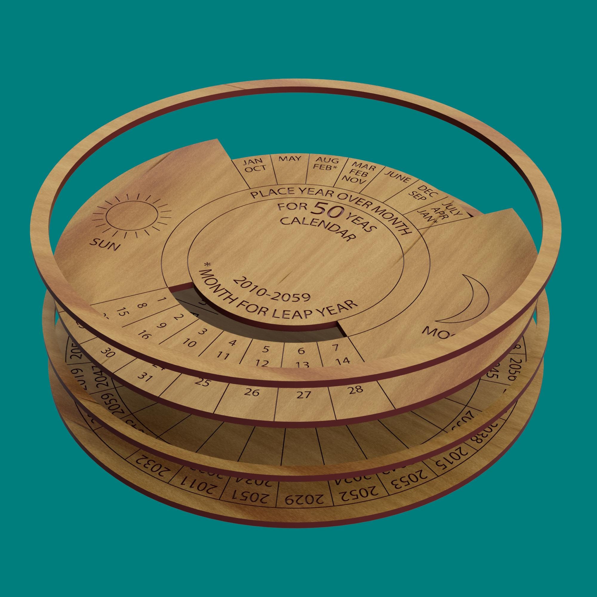 50-year Wooden Perpetual Calendar Blueprint: CNC Laser Files