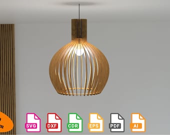 Wood Pendant Lighting Lamp Chandelier Lampshade Laser Cut Ceiling Mount - svg+dxf+cdr+eps+pdf+ai