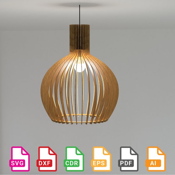 Wood Pendant Lighting Lamp Chandelier Lampshade Laser Cut Ceiling Mount - svg+dxf+cdr+eps+pdf+ai