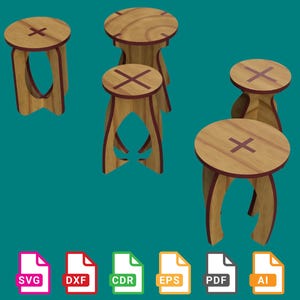 CNC Chair Blueprint Set - 5 Einzigartige Stuhlentwürfe für 18 mm, 21 mm, 22 mm Material, CNC Laserschnittpläne - svg+dxf+cdr+eps+pdf+ai