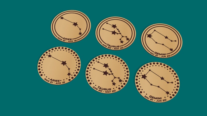 Constellations Coasters Zodiac Constellation CNC Files, Wall Decor Zodiac - Svg+dxf+cdr+eps+pdf ...