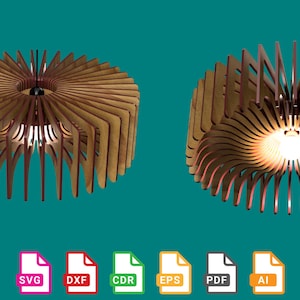 Suspension en bois, lampe d'éclairage, lustre, abat-jour, montage au plafond découpé au laser - svg+dxf+cdr+eps+pdf+ai