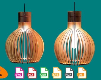 Laser Cut Wood Pendant Light Lampshade (svg dxf cdr eps pdf ai Digital Download)