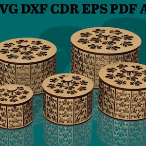 Round Gift Boxes CNC Files: Floral Laser Cut Templates (Digital Download)