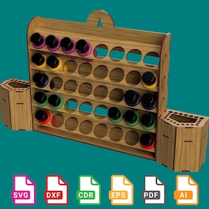 37mm Paint Bottle Rack Laser Cut Files: 40 Bottles + Brush Holder (Digital Download)