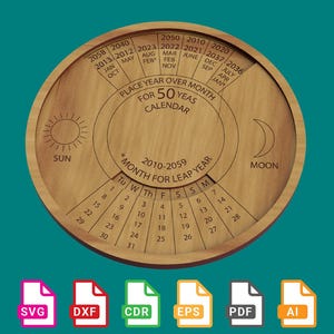 50 Jahre Ewiger Kalender aus Holz für CNC Laser, Dateien für CNC Laser - svg,dxf,cdr,eps,pdf,ai
