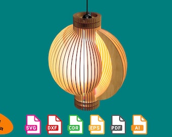 Wood Pendant Lighting Lamp Chandelier Lampshade Laser Cut Ceiling Mount - svg+dxf+cdr+eps+pdf+ai