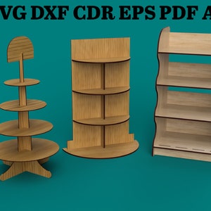 Set of 3 Merchandise Display, Merchandise Shelf, Display Stand, Files for CNC - svg+dxf+cdr+eps+pdf+ai