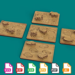 Kids Puzzle - Kinder Puzzle SVG & Laser Cut Dateien für lustiges Lernen - Niedliche Vorlagen in svg, dxf, cdr, eps, pdf, ai