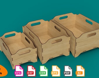 Stackable Box, 3 Box Set, Modular Boxes, Plywood Boxes - laser cut files - svg+dxf+cdr+eps+pdf+ai