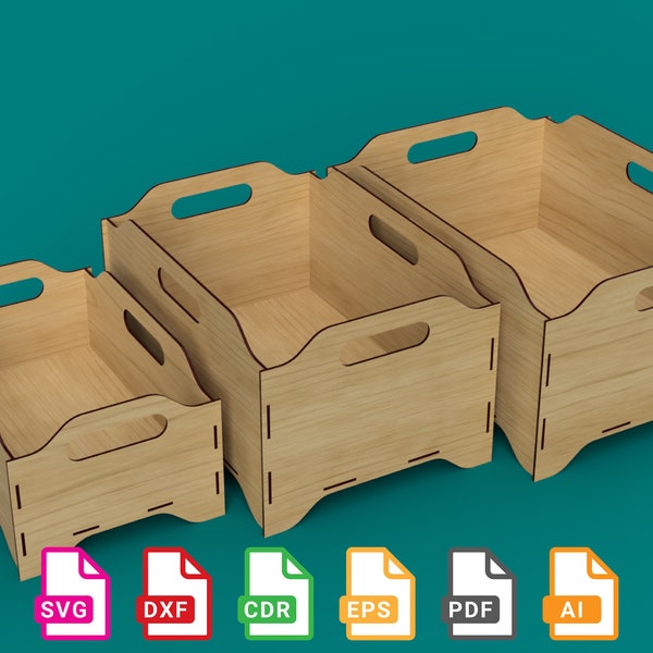 Stackable Box, 3 Box Set, Modular Boxes, Plywood Boxes - laser cut files - svg+dxf+cdr+eps+pdf+ai