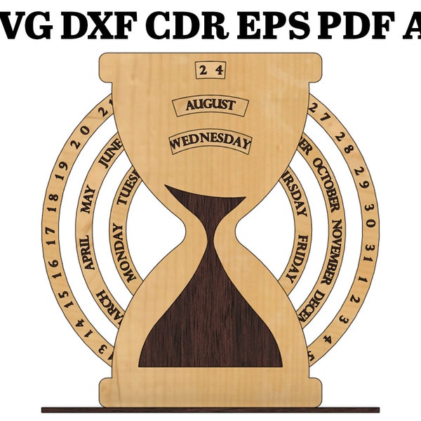 Perpetual calendar, Eternal calendar, Calendar table decor, Calendar laser cut file- svg+dxf+cdr+eps+pdf+ai