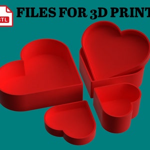 May include: Four red heart-shaped boxes, designed to fit together like a puzzle, for 3D printing. The STL file is included. This is a digital item.