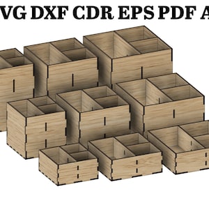 Boîte de rangement (15 tailles) avec 3 compartiments séparés - fichiers découpés au laser - svg+dxf+cdr+eps+pdf+ai