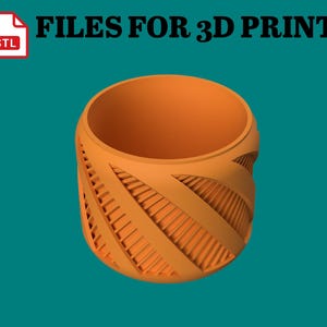 May include: A 3D printable model of a small orange planter with a geometric pattern. The files are available in 3MF and STL formats. This is a digital item.