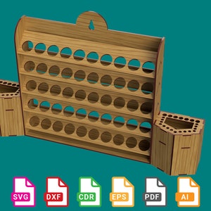 Portabotellas de pintura de 26 mm para 50 botellas, portapinceles de 7 x 10 mm, portapinceles de 15 x 6,5 mm - archivos cortados con láser - svg+dxf+cdr+eps+pdf+ai